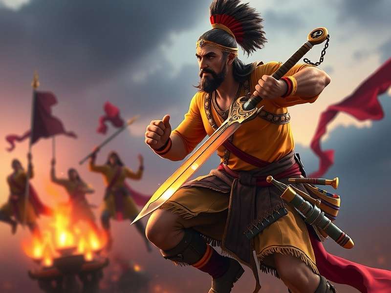 Saffron Sword game battle scene featuring Indian warriors